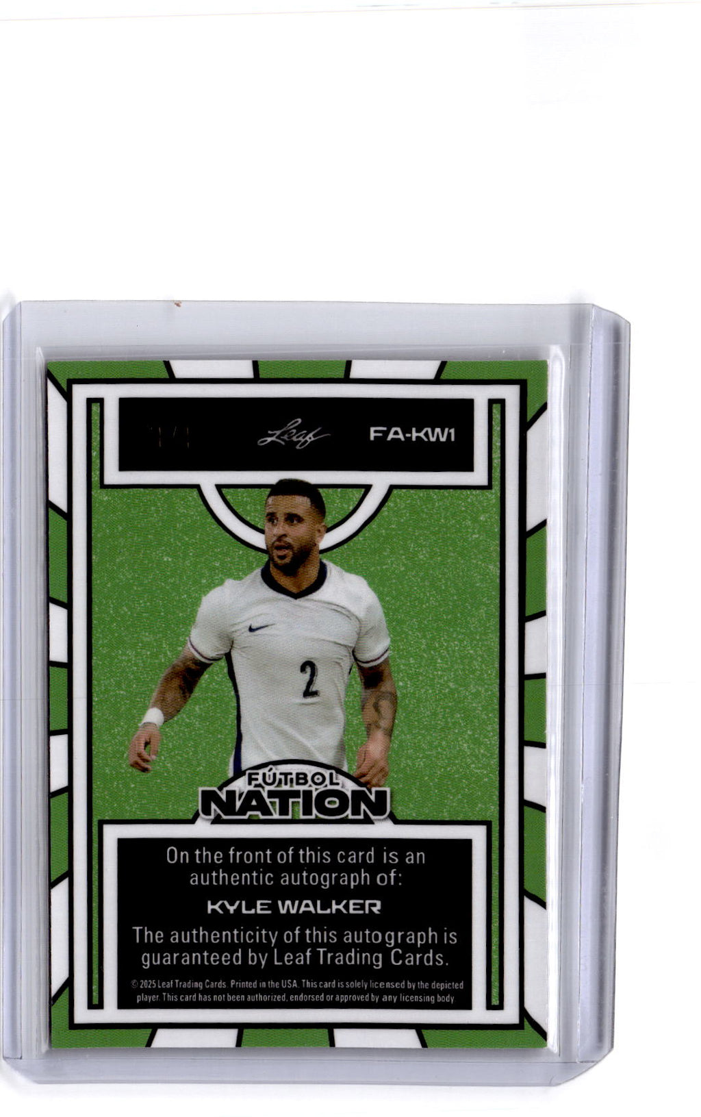 2025 Leaf Football Nation - Futball Nation Auto Lava Pink Kyle Walker 1/1