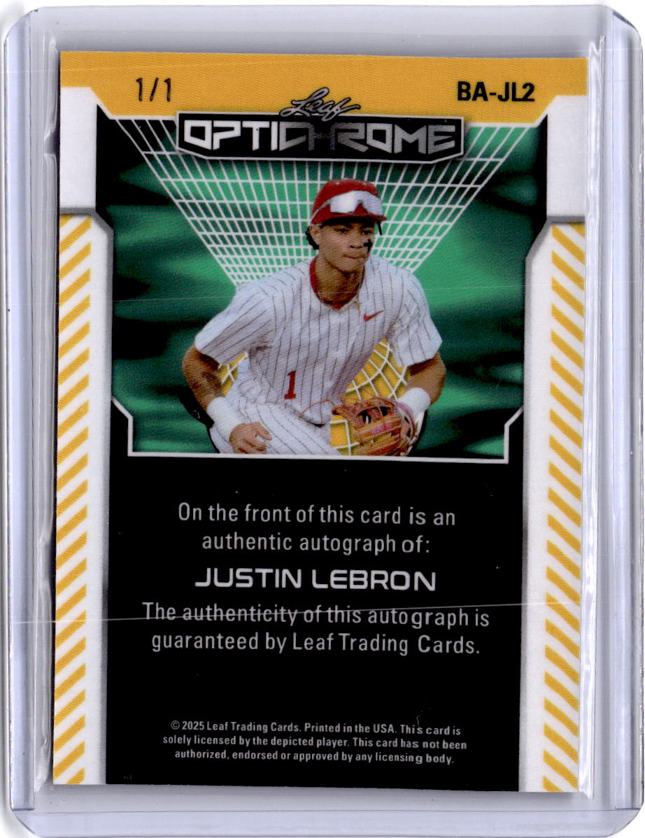 2025 Leaf Optichrome #FA-JL1 Justin Lebron  Autographs Crystal Black 1/1