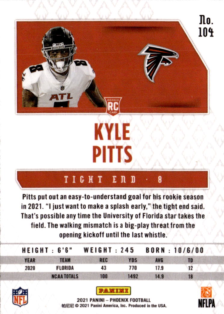 2021 Panini Phoenix #104 Kyle Pitts Fire Burst