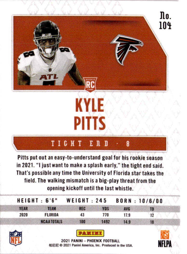 2021 Panini Phoenix #104 Kyle Pitts Fire Burst