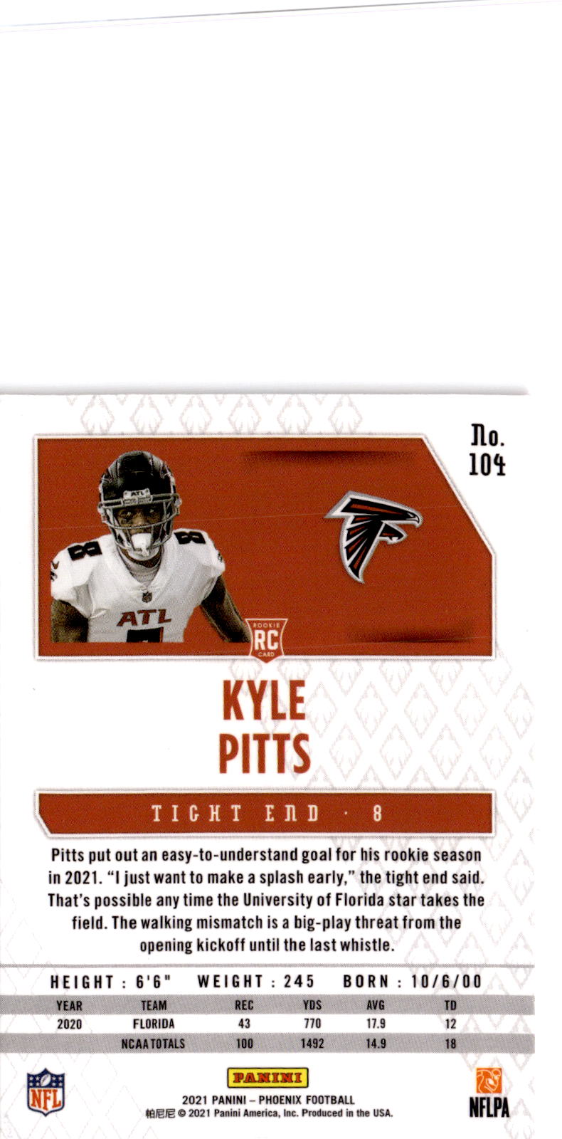 2021 Panini Phoenix #104 Kyle Pitts Fire Burst