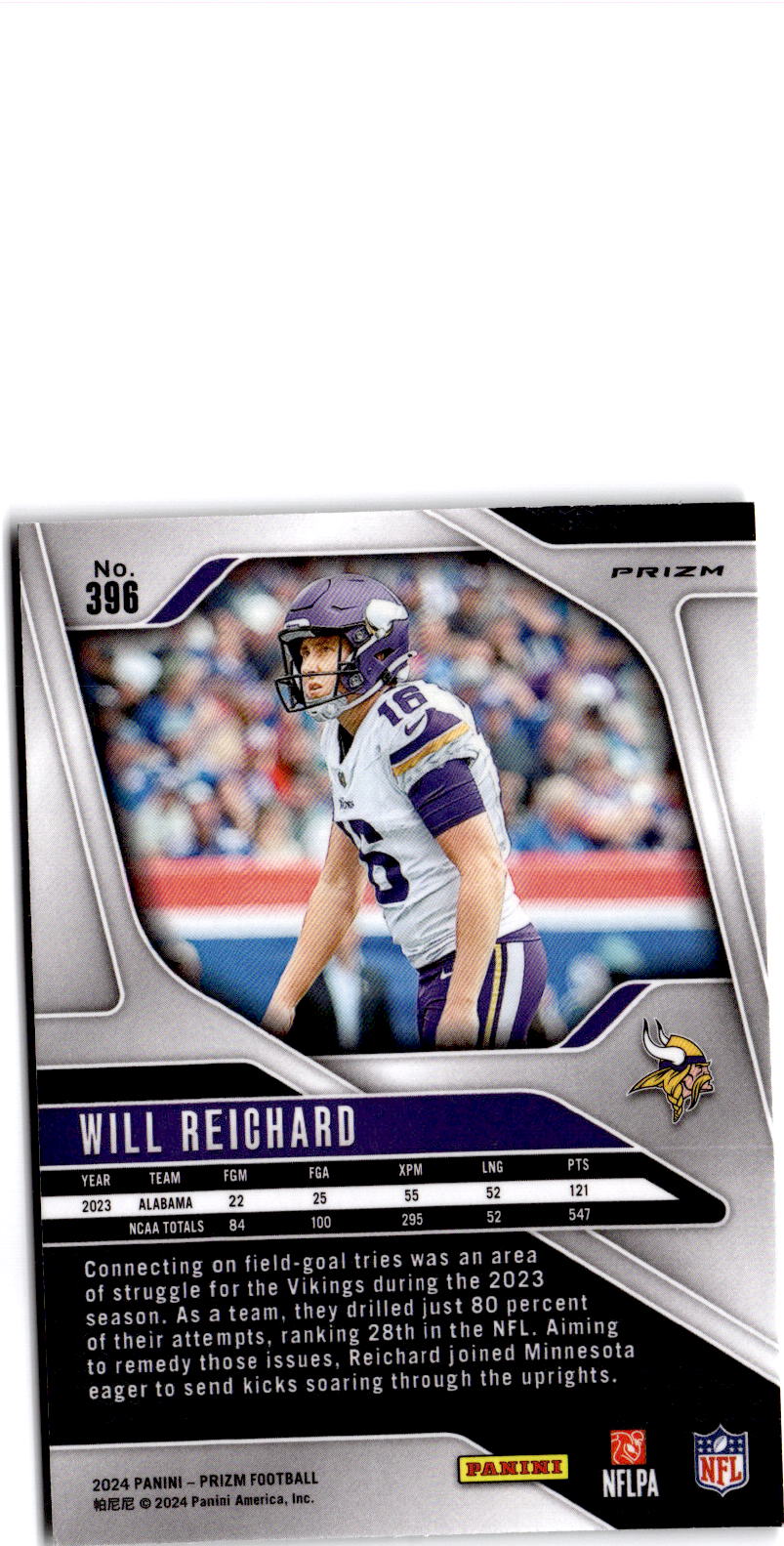 2024 Panini Prizm #396 Will Reichard Red White and Blue