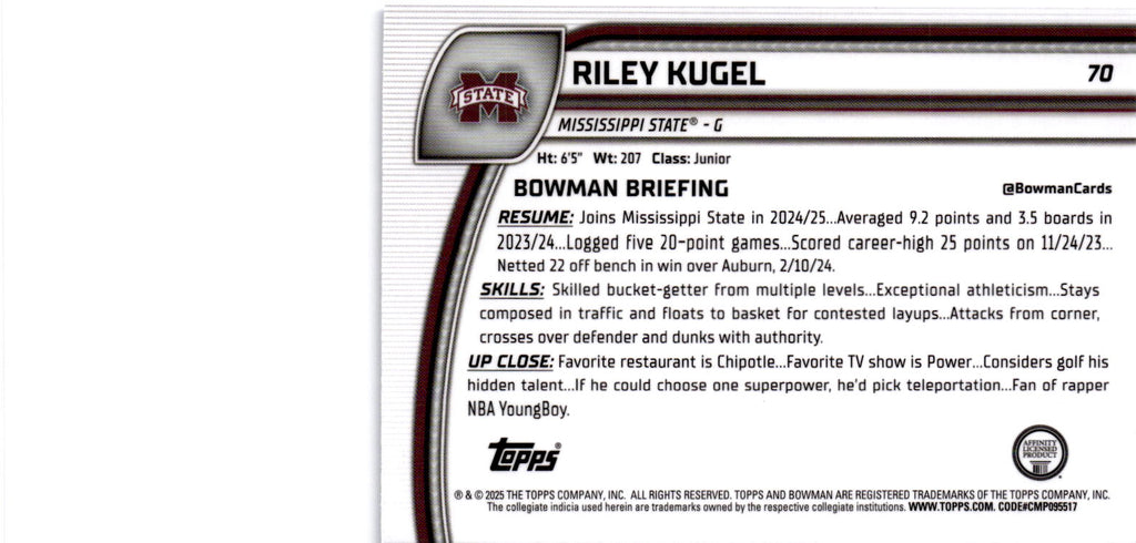 2023-24 Bowman University Chrome Sapphire #38 Riley Kugel