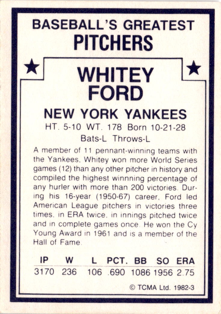 1982 TCMA Baseball's Greatest Pitchers (White Backs) #3 Whitey Ford