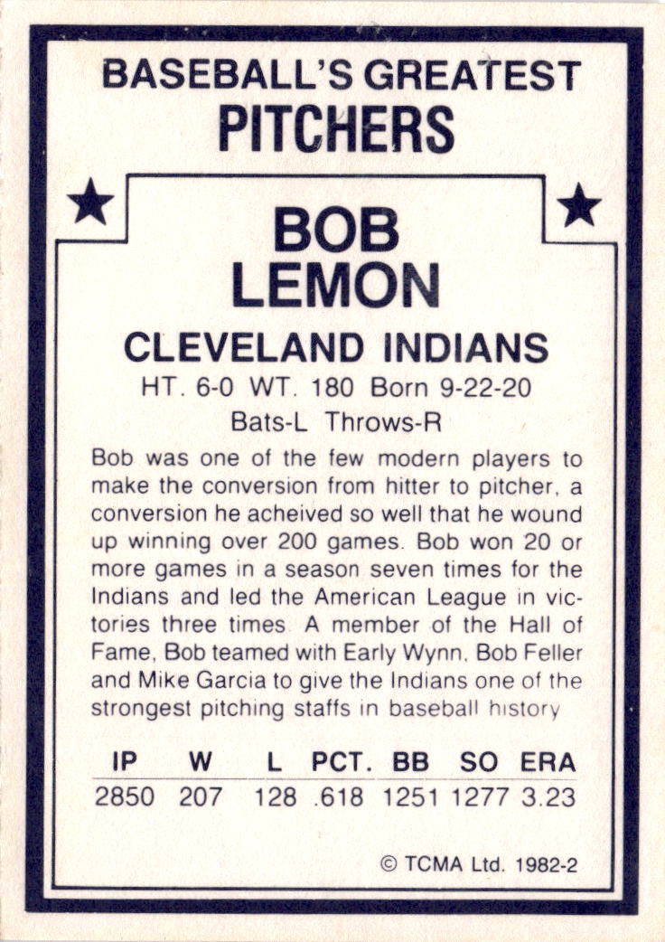 1982 TCMA Baseball's Greatest Pitchers (White Backs) #2 Bob Lemon