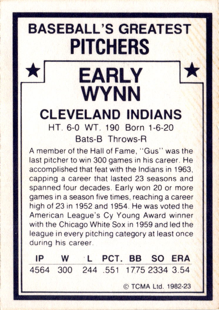 1982 TCMA Baseball's Greatest Pitchers (White Backs) #23 Early Wynn