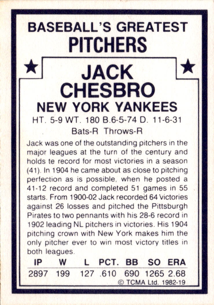 1982 TCMA Baseball's Greatest Pitchers (White Backs) #19 Jack Chesbro