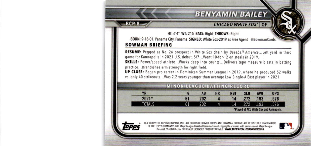 2022 Bowman #BCP-8 Benyamin Bailey Chrome Prospects Mojo Refractor