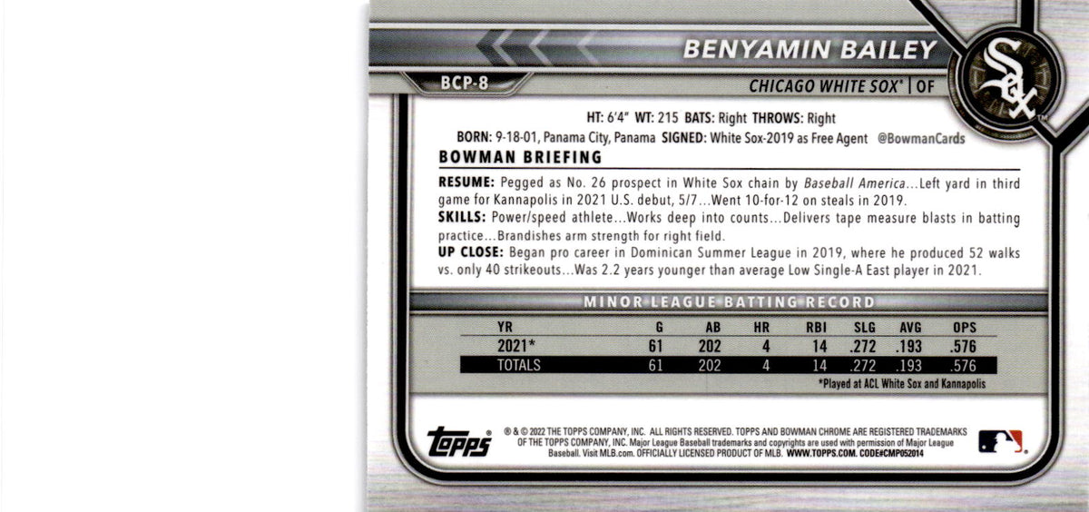 2022 Bowman #BCP-8 Benyamin Bailey Chrome Prospects Mojo Refractor