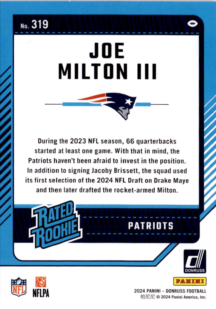 2024 Donruss #319 Joe Milton III Press Proof Red
