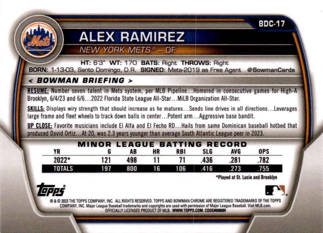 2023 Bowman Draft Sapphire Edition #BDC-17 Alex Ramirez