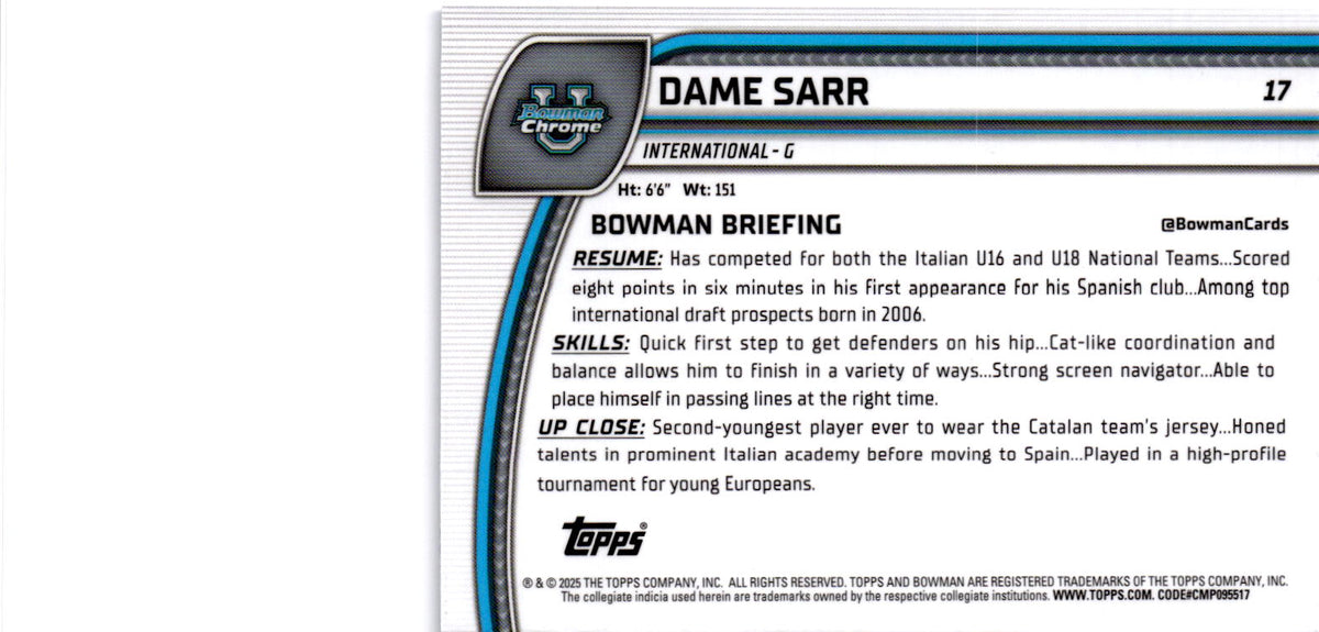 2024-25 Bowman University Chrome Sapphire #17 Dame Sarr