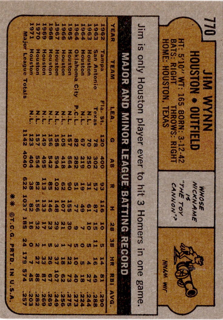 1972 Topps #770 Jim Wynn