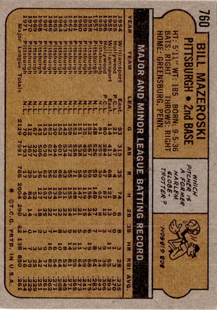1972 Topps #760 Bill Mazeroski