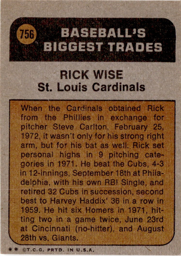 1972 Topps #756 Rick Wise