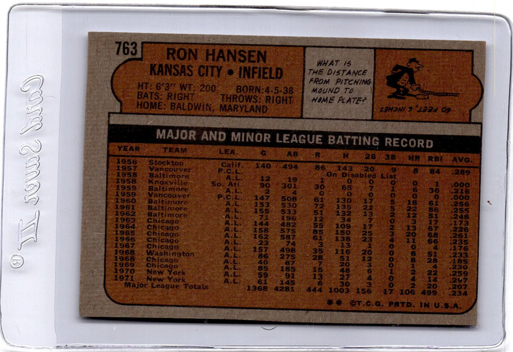 1972 Topps #763 Ron Hansen