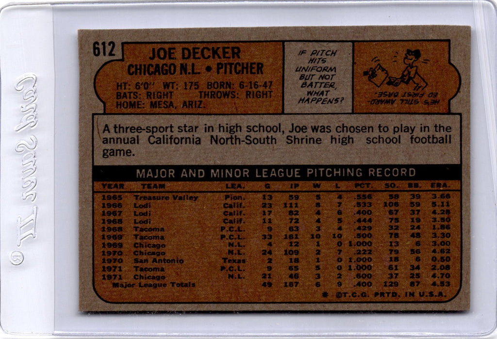 1972 Topps #612 Joe Decker