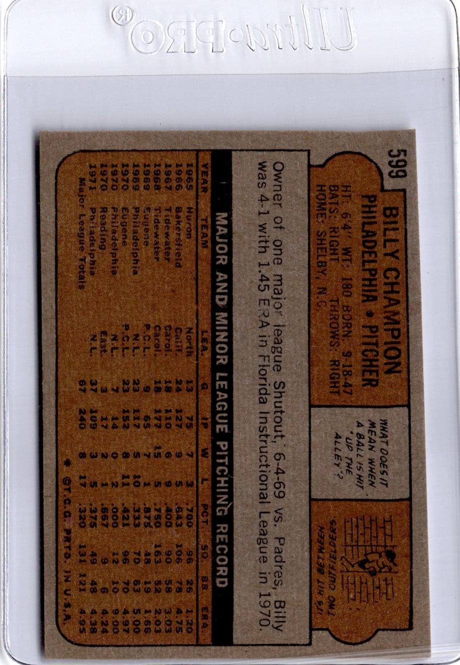 1972 Topps #599 Billy Champion
