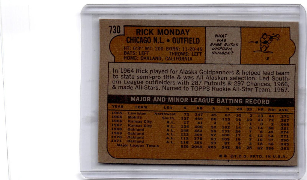 1972 Topps #730 Rick Monday
