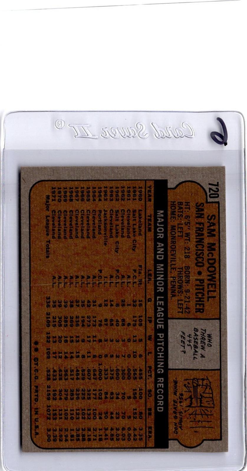 1972 Topps #720 Sam McDowell