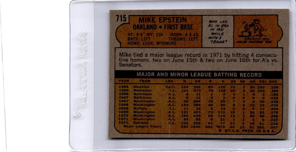 1972 Topps #715 Mike Epstein