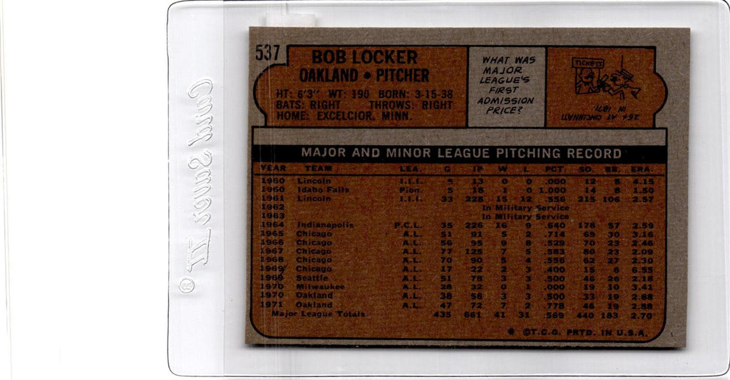 1972 Topps #537 Bob Locker