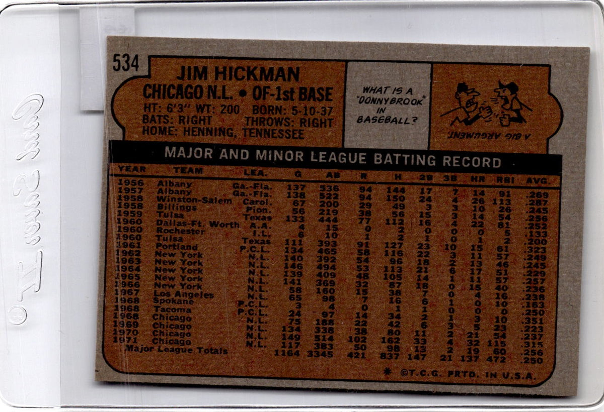 1972 Topps #534a Jim Hickman : Green under C and S