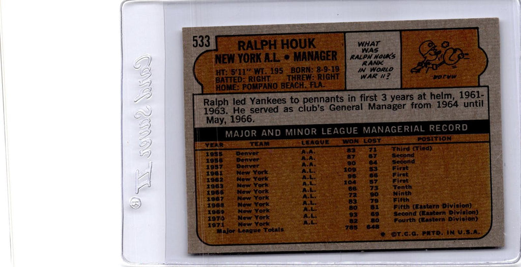 1972 Topps #533 Ralph Houk