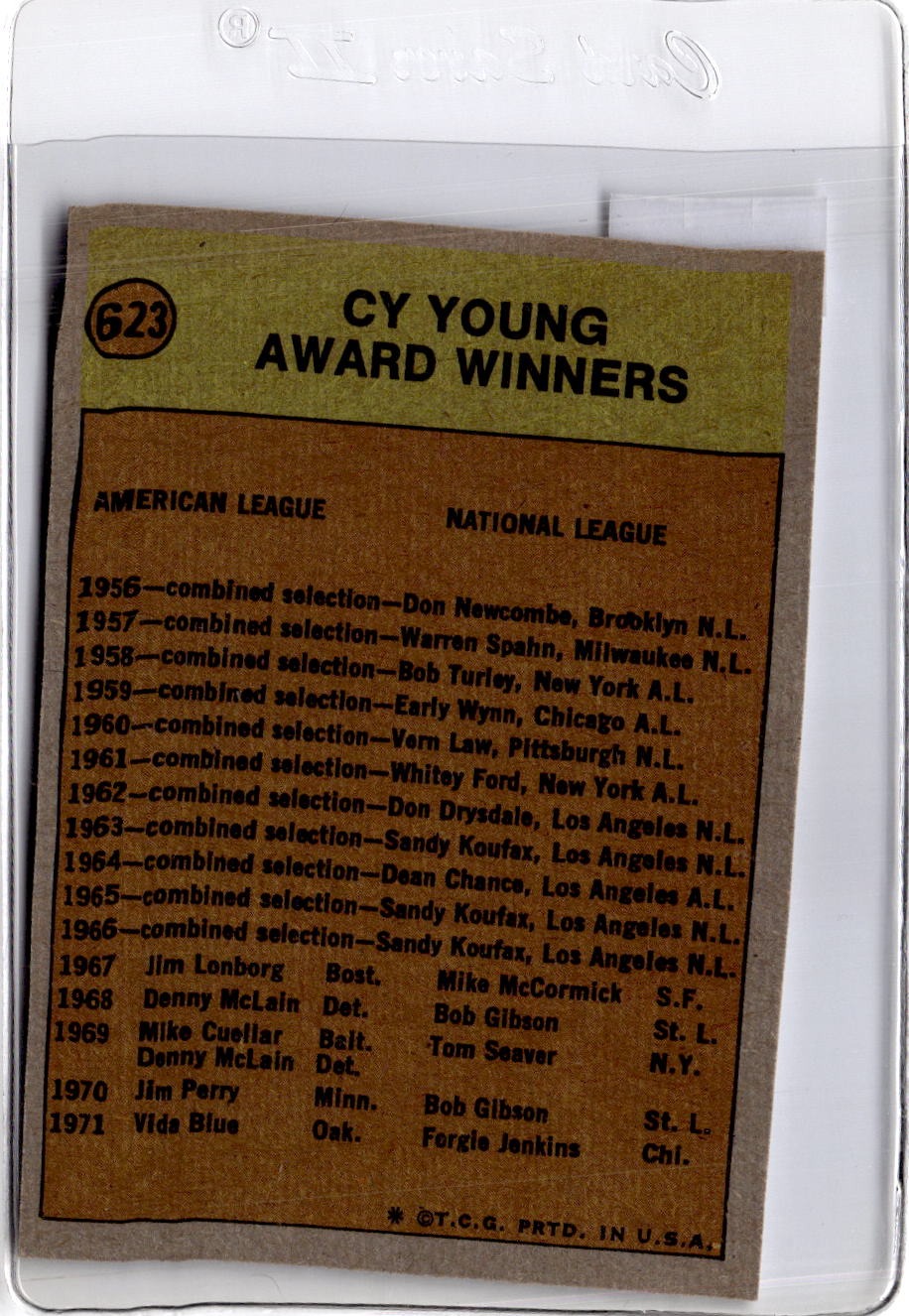 1972 Topps #623 Cy Young Award