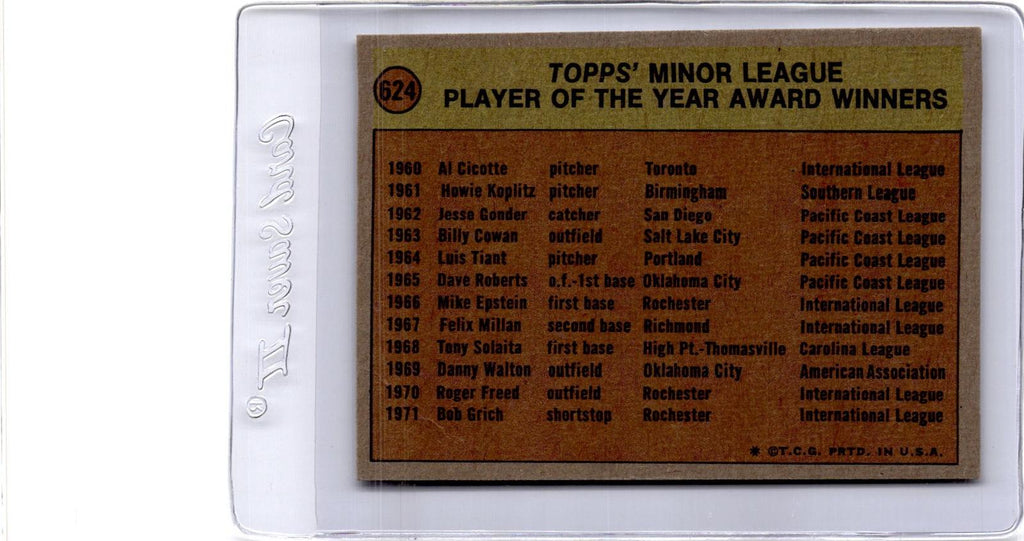 1972 Topps #624 Minor League Player of the Year Award