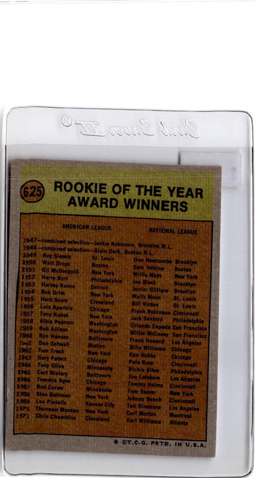 1972 Topps #625 Rookie of the Year Award