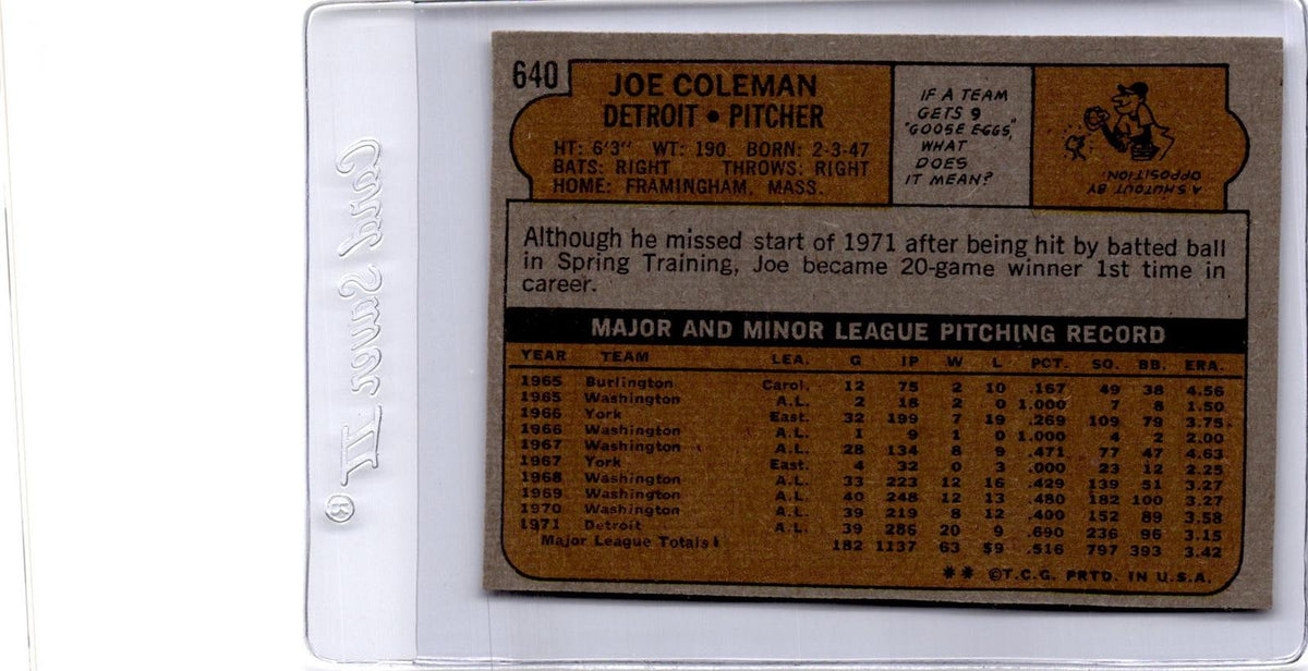 1972 Topps #640 Joe Coleman
