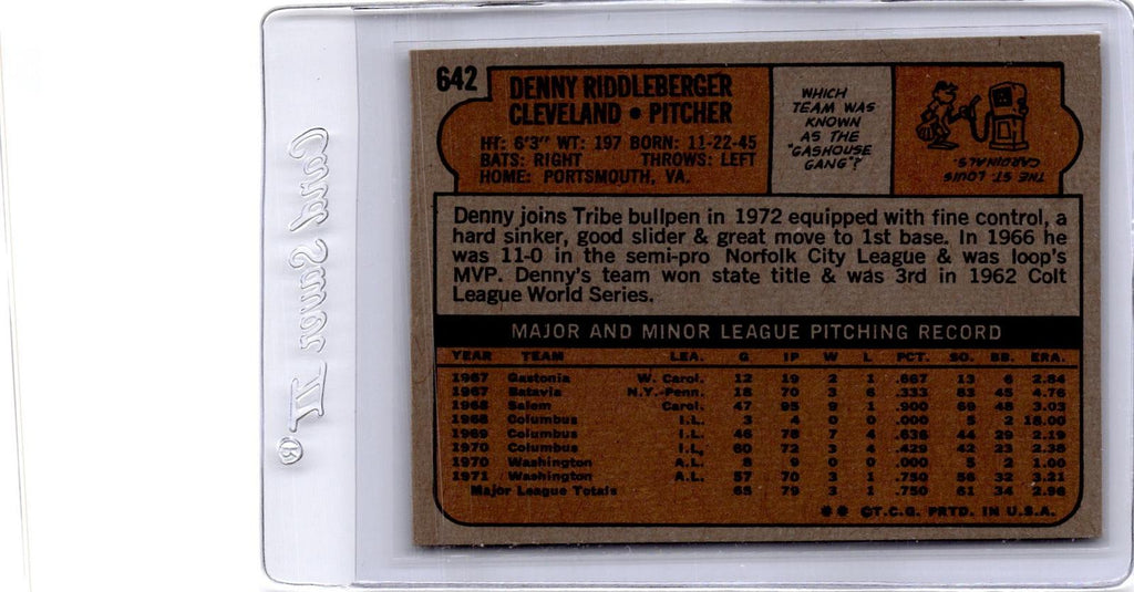 1972 Topps #642 Denny Riddleberger