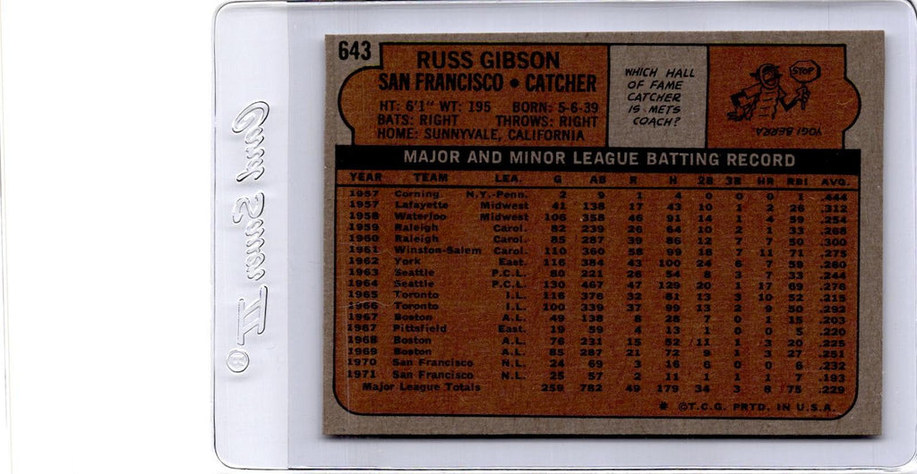 1972 Topps #643 Russ Gibson