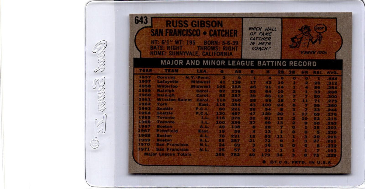 1972 Topps #643 Russ Gibson