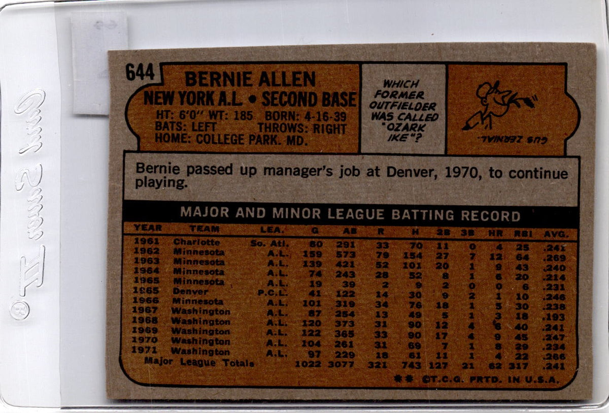 1972 Topps #644 Bernie Allen