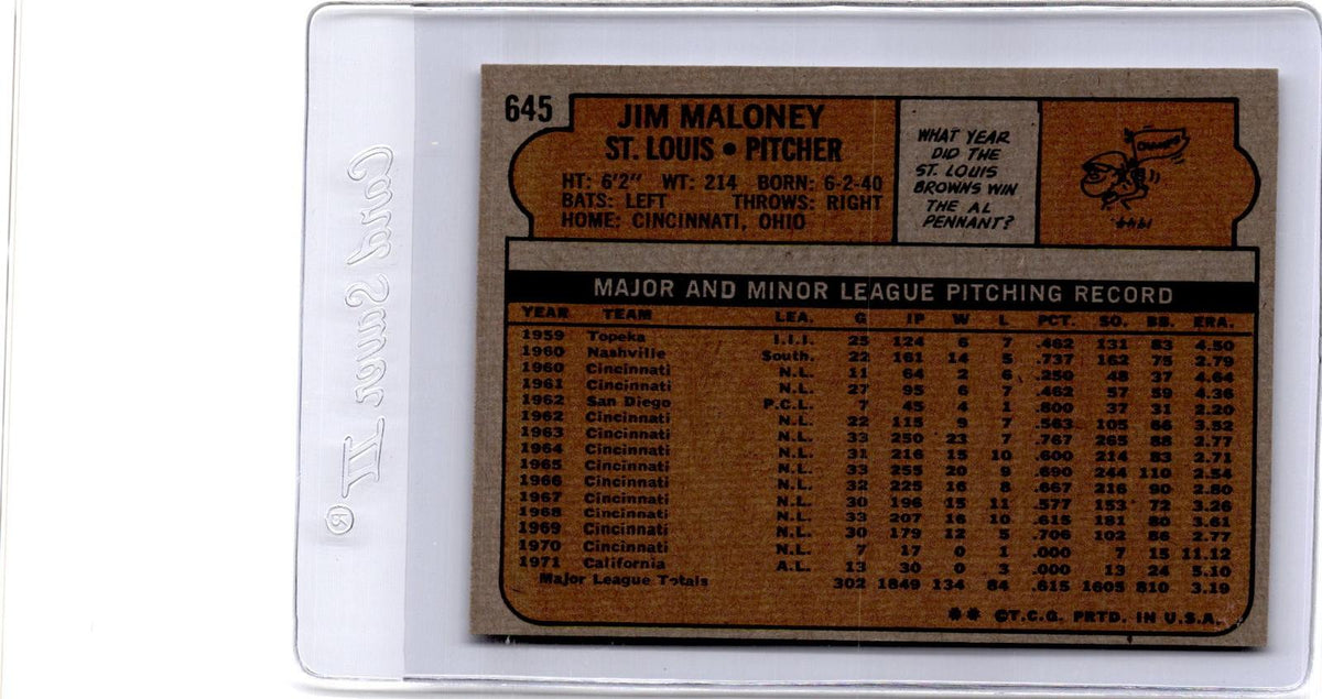 1972 Topps #645 Jim Maloney