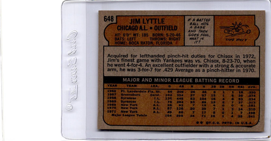 1972 Topps #648 Jim Lyttle