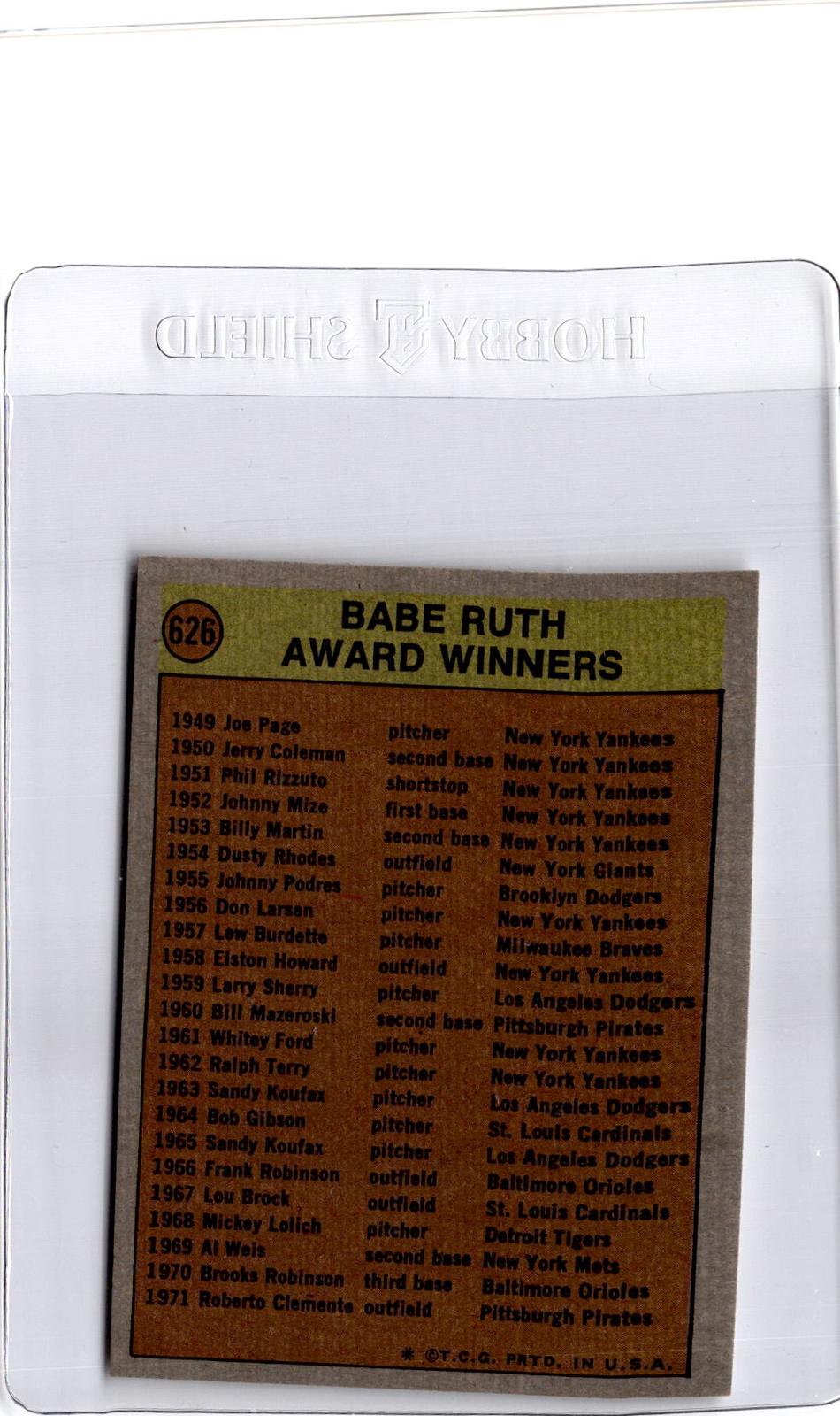 1972 Topps #626 Babe Ruth Award