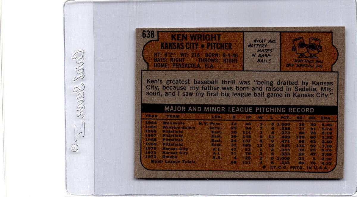 1972 Topps #638 Ken Wright