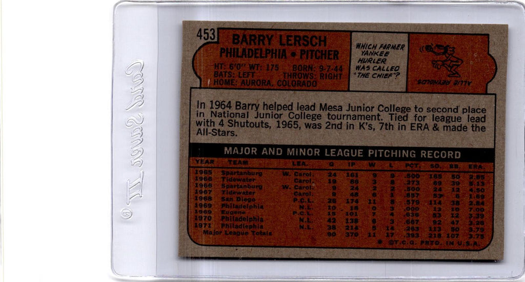 1972 Topps #453 Barry Lersch