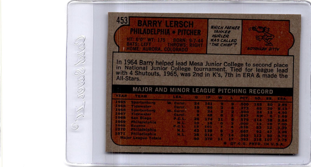 1972 Topps #453 Barry Lersch