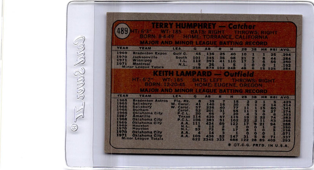 1972 Topps #489 Expos 1972 Rookie Stars (Terry Humphrey / Keith Lampard)