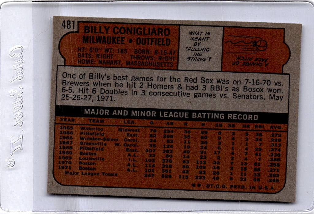 1972 Topps #481 Billy Conigliaro
