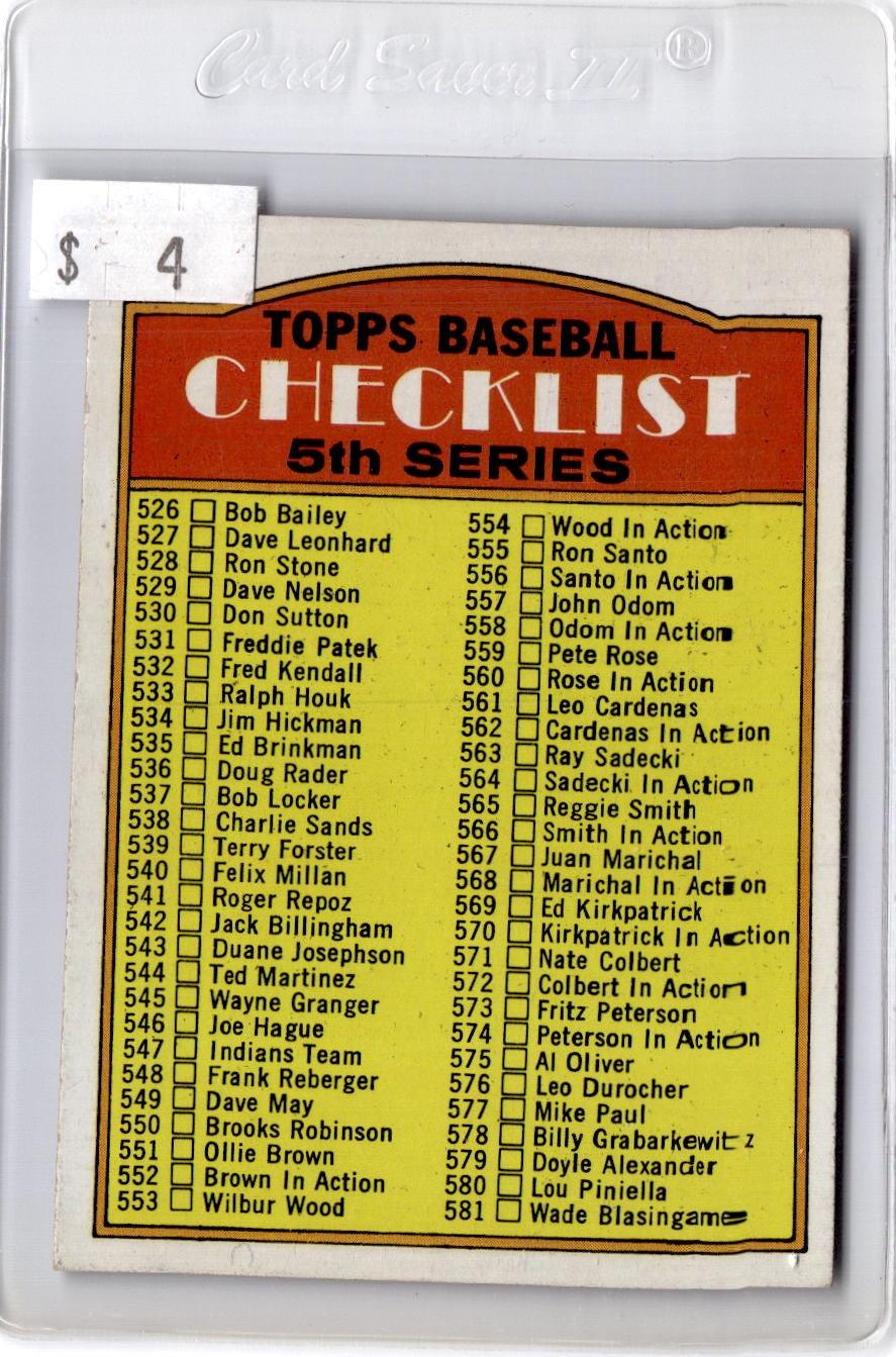 1972 Topps #478b Checklist 5th Series : Smaller print on front