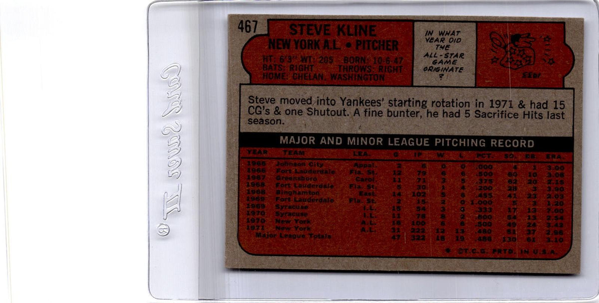 1972 Topps #467 Steve Kline