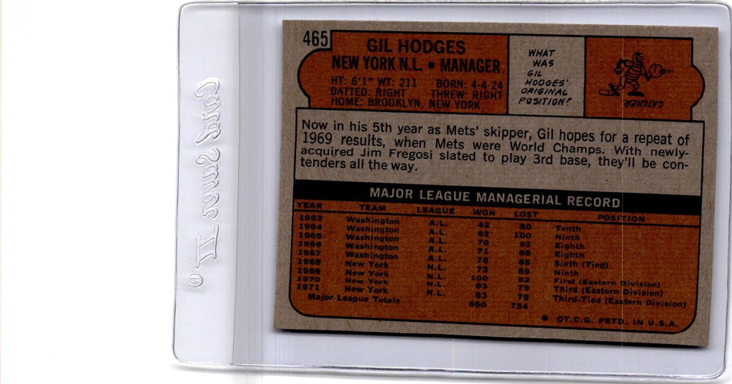 1972 Topps #465 Gil Hodges
