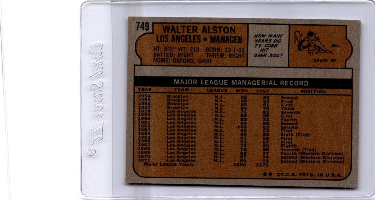 1972 Topps #749 Walter Alston