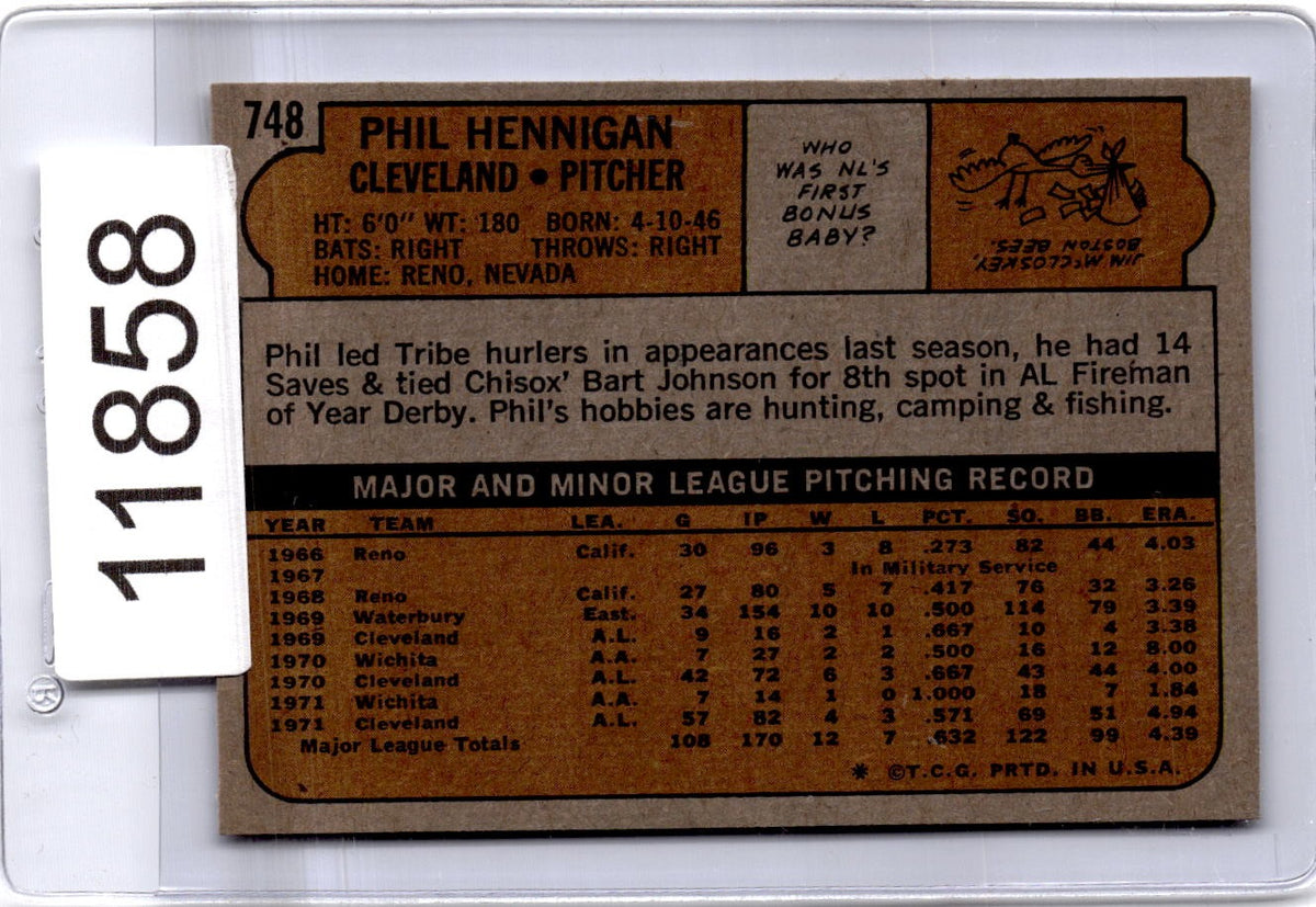 1972 Topps #748 Phil Hennigan