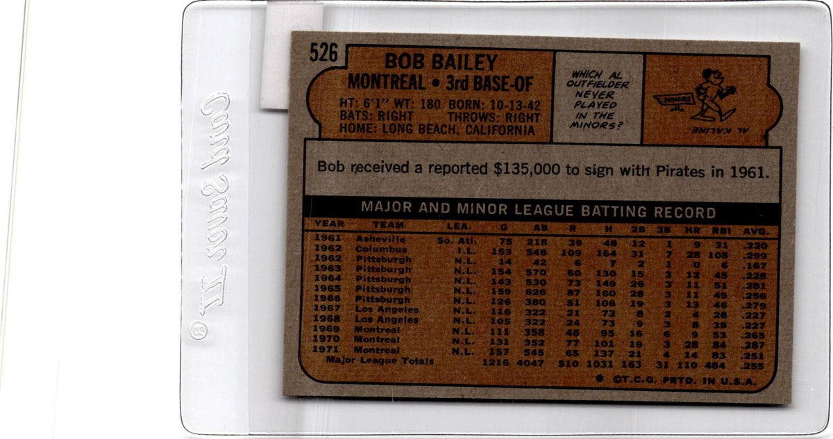1972 Topps #526 Bob Bailey